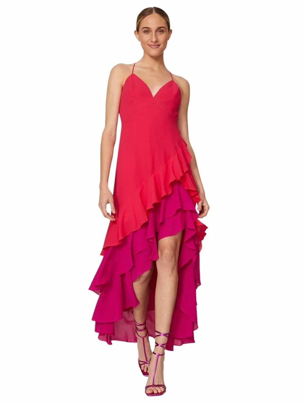 ONE33 Social Mercer Spaghetti Strap Ruffle Stretch Crepe Maxi Dress Womens 6